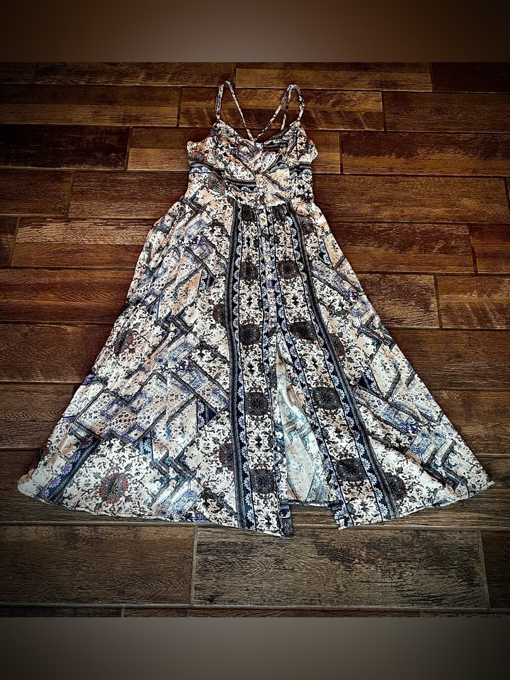 Jaase blue and white button front maxi Dress M